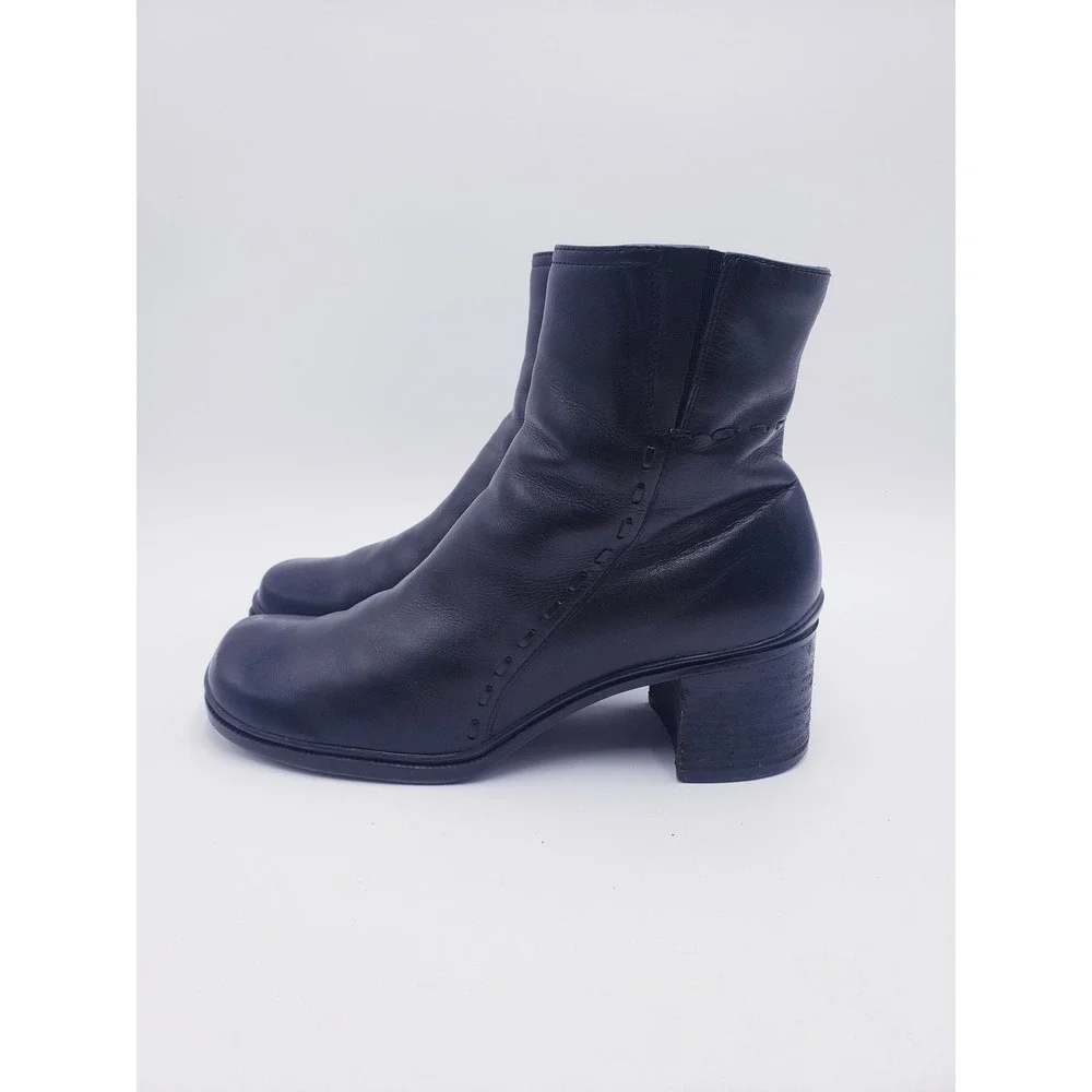 Vintage 90s Croft Barrow Ankle‎ Boots Black Leather Square Toe Block Heel Size 7